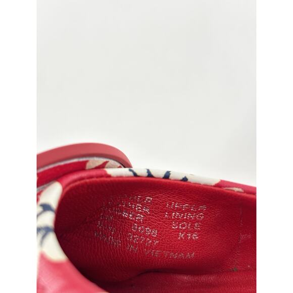 Tory Burch Minnie Travel Flats Womens 9M Red White Ballet Floral Leather Slip On - Picture 10 of 11